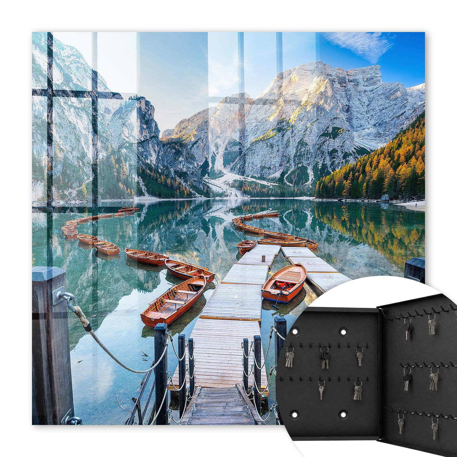 SCHLÜSSELBOX Schwarz 30x30 cm- Türöffnung nach rechts - Berglandschaft - Blau, Metall (30/30/5cm) - TULUP