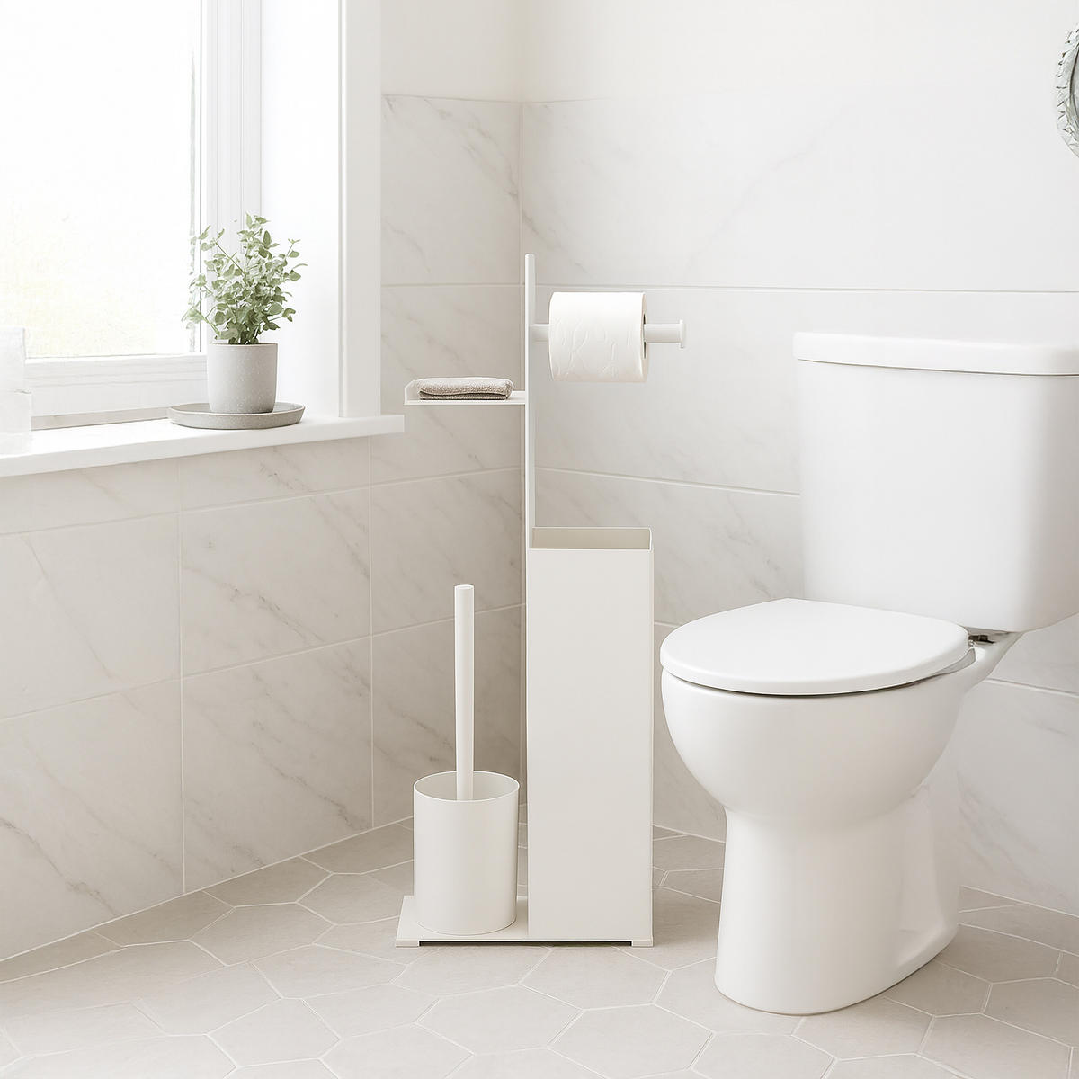 WC-GARNITUR - Weiß, Kunststoff/Textil (22/67/12cm) - Relaxdays