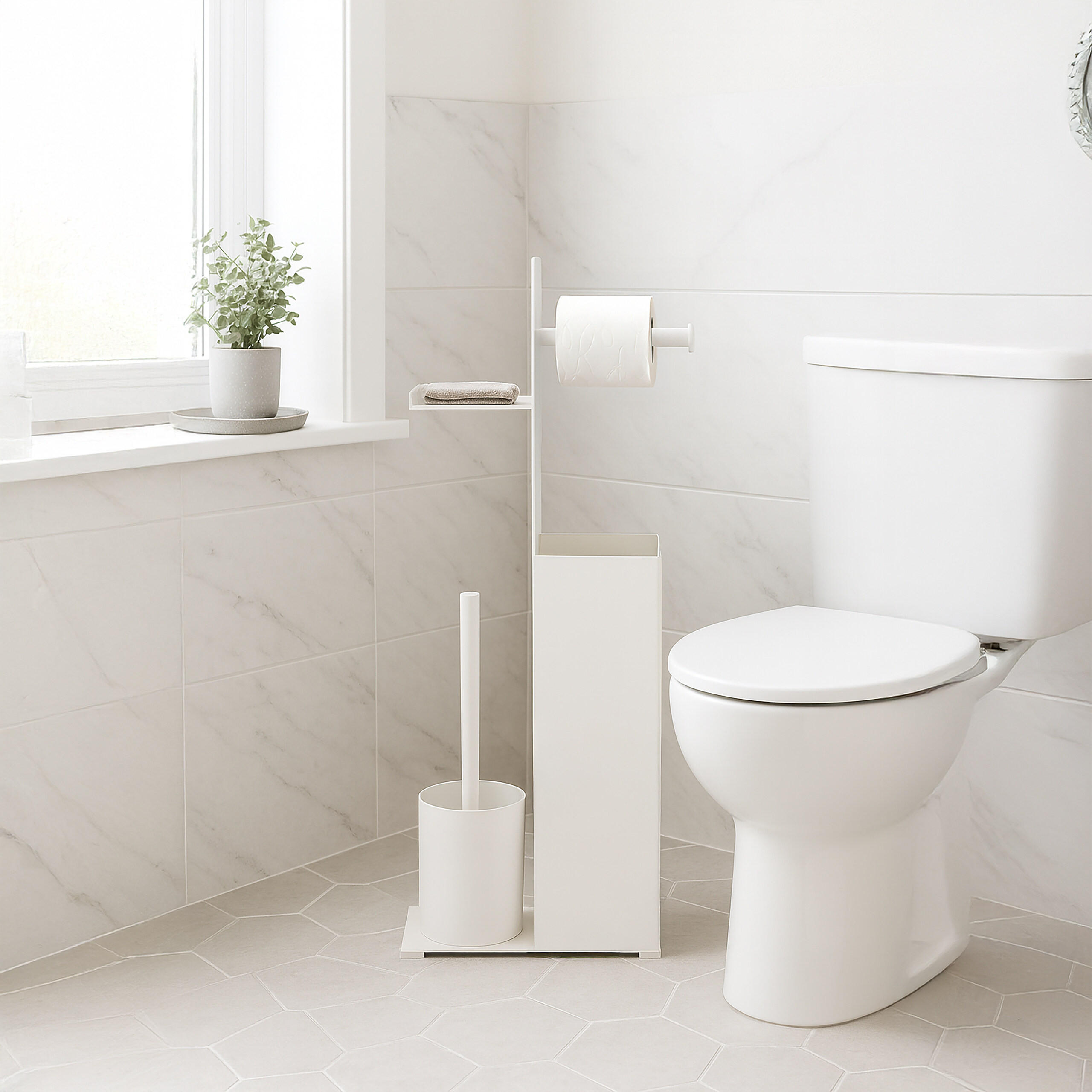 Thumbnail - Relaxdays Wc-Garnitur, Weiß, Metall, Kunststoff, Textil, Rechteckig, 22x67x12 cm, Badezimmer, WC Ausstattung, WC Bürsten...