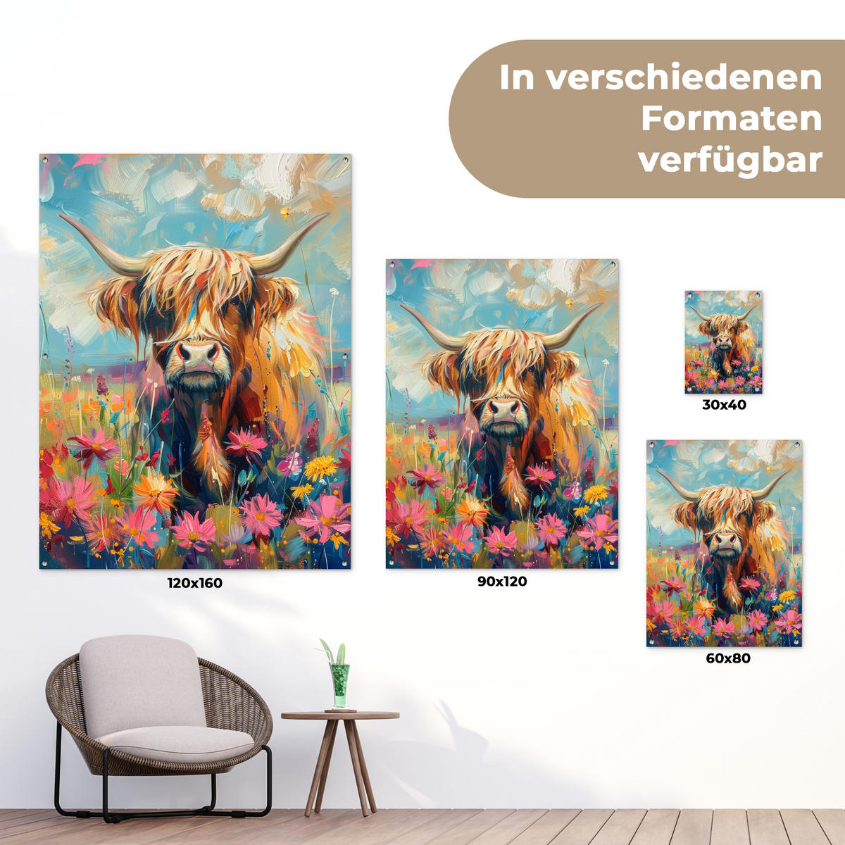 ZAHRADNÍ PLAKÁT Skotský horal - Příroda - Barevné - Květiny 120x160 cm - světle modrá, plast (120/160/0.2cm) - OnlyWow