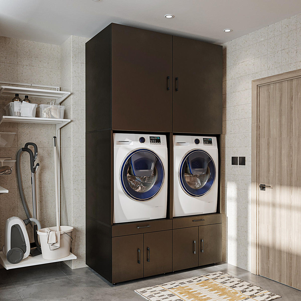 WASCHMASCHINENSCHRANK Serie 3 134cm Breit, 240cm Hoch - Schwarz, Holzwerkstoff (134/240/67cm)