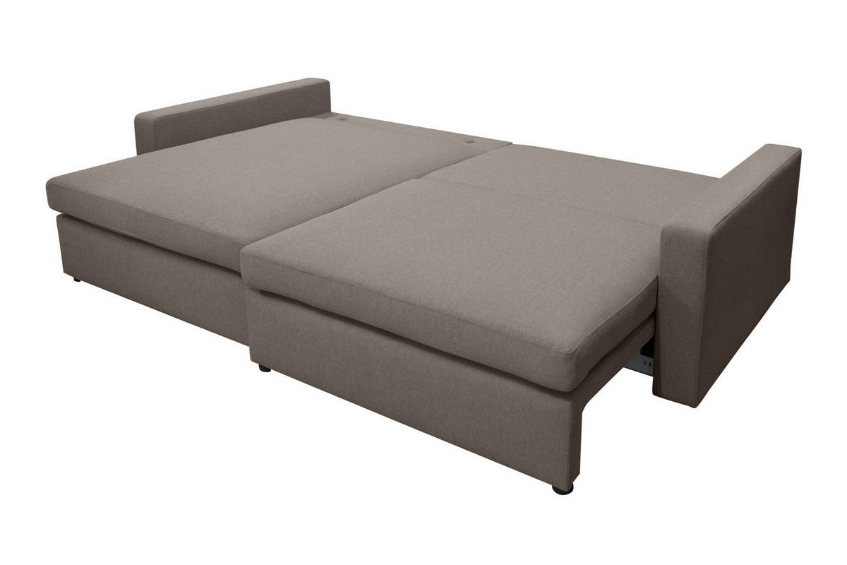 ECKSOFA Mit Schlaffunktion Und Bettzeugablage LUBEKA Stoff Faro Hellbraun Links - Hellbraun, Holz (140/147cm) - Kaiser Möbel