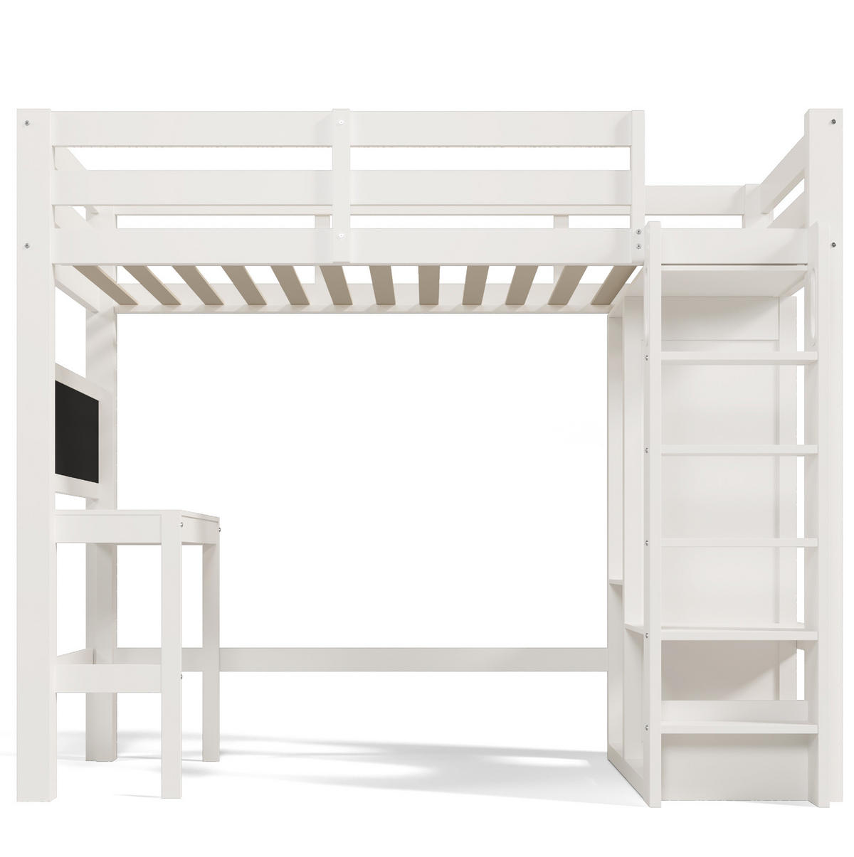 HOCHBETT 90/200 cm aus Holz mit Schreibtisch und offenem Kleiderschrank Weiß - Weiß, Holzwerkstoff (90/200cm) - Modenvie