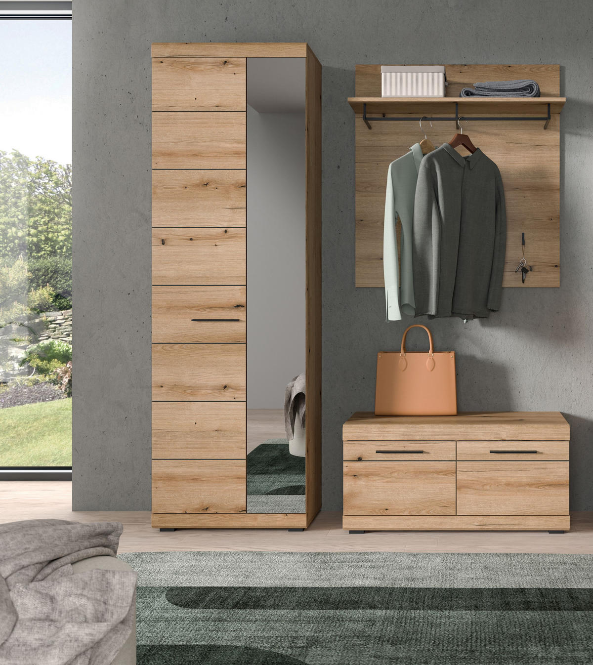 GARDEROBEN-SET SCOUT 3-tlg. (B/H/T: ca. 167/197/40 cm) in Evoke Oak Nachbildung/Evoke Oak Nachbildung - Eichefarben, Holzwerkstoff (167/197/40cm)