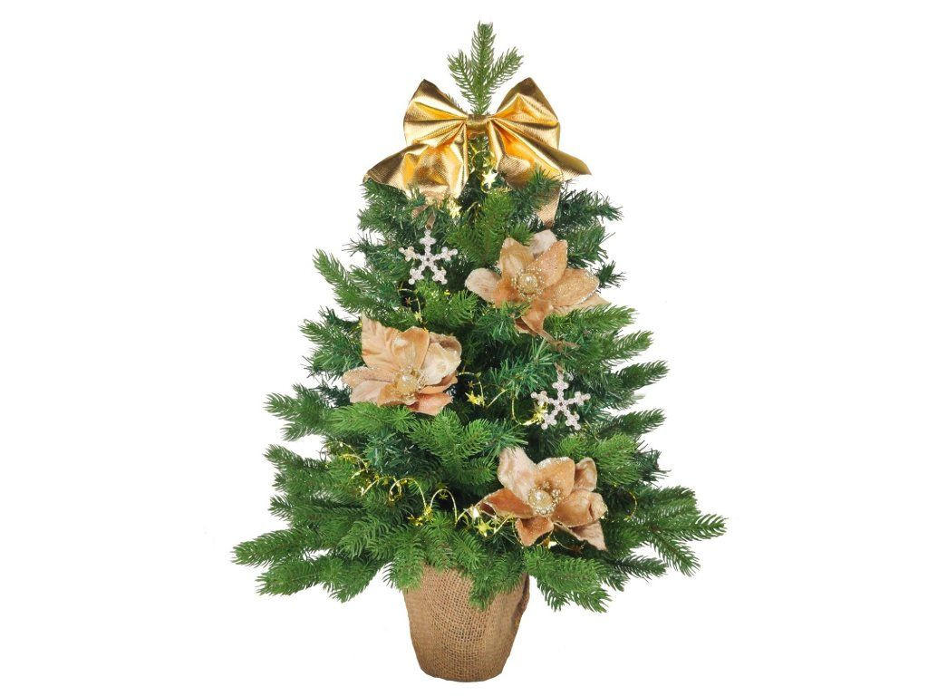 WEIHNACHTSBAUM künstlicher 60 cm mit LED-Beleuchtung, SAMTKUSS, mit 11 Weihnachtsbaumschmuck, Pflanztopf mit Jutesack - Champagner/Braun, Kunststoff/Stein (40/60cm) - LAALU