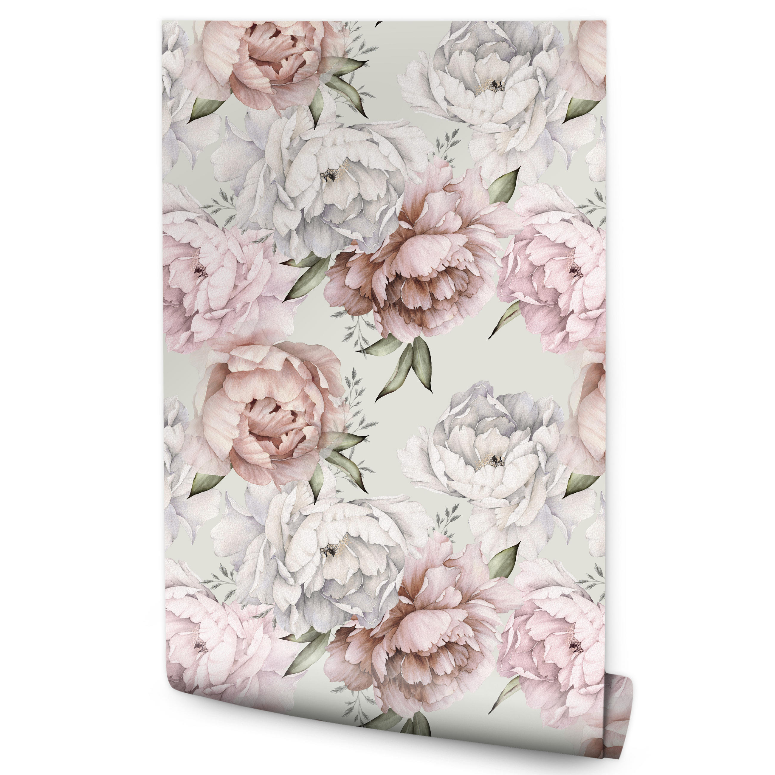 VLIESTAPETE Pfingstrosen im englischen Stil – Rosa, Grau, Weiß – 50x1000 cm - Rosa/Weiß, Papier (50/1000cm) - Muralo
