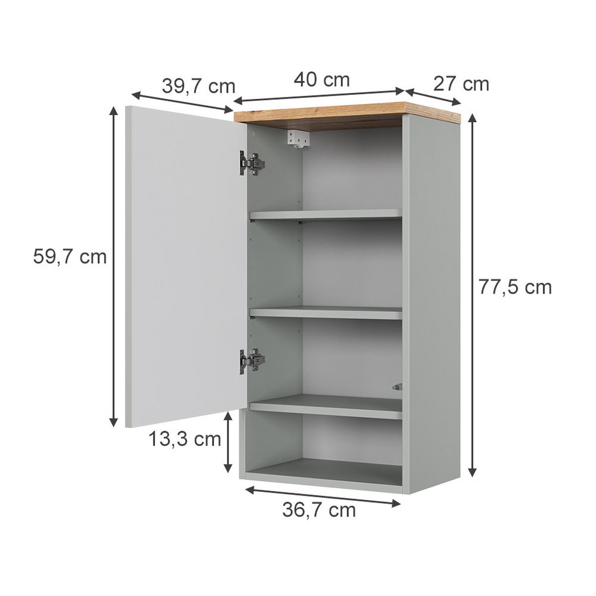 HÄNGESCHRANK Eden Grau/Artisan 40 x 77.5 cm - Hellgrau/Grau, Holzwerkstoff (40/77.5/27cm) - Vicco