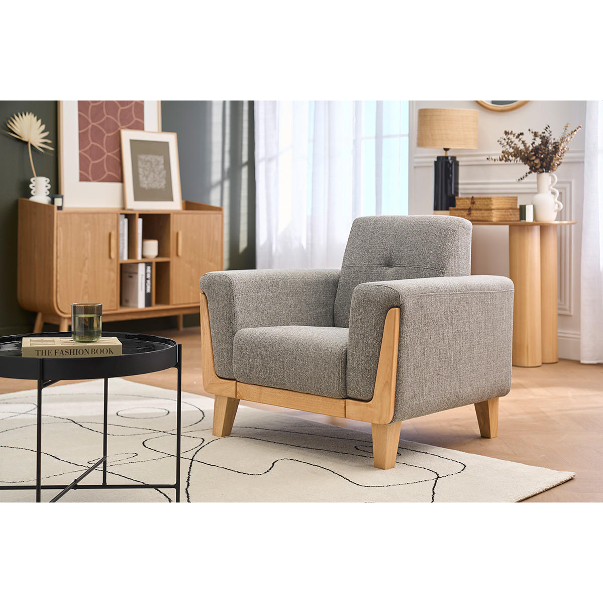 SESSEL Skandinavisch Hellgrau Holz FJORD - Hellgrau, Textil (75/78.5/87cm) - Miliboo