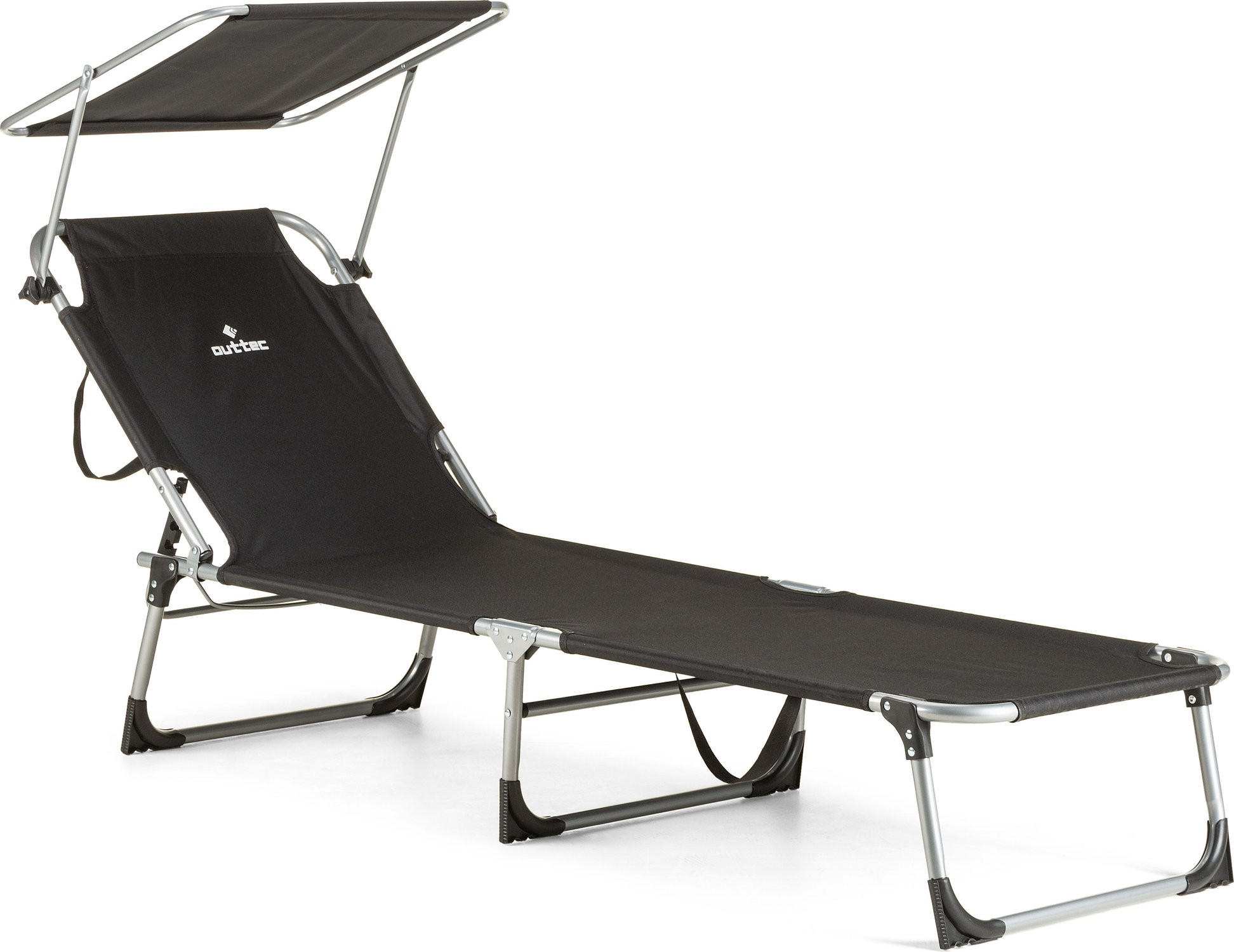 SONNENLIEGE mit Sonnendach, bis 120 kg - Schwarz, Textil/Metall (60/60/188cm) - Outtec