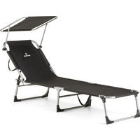 SONNENLIEGE mit Sonnendach, bis 120 kg - Schwarz, Textil/Metall (60/60/188cm) - Outtec