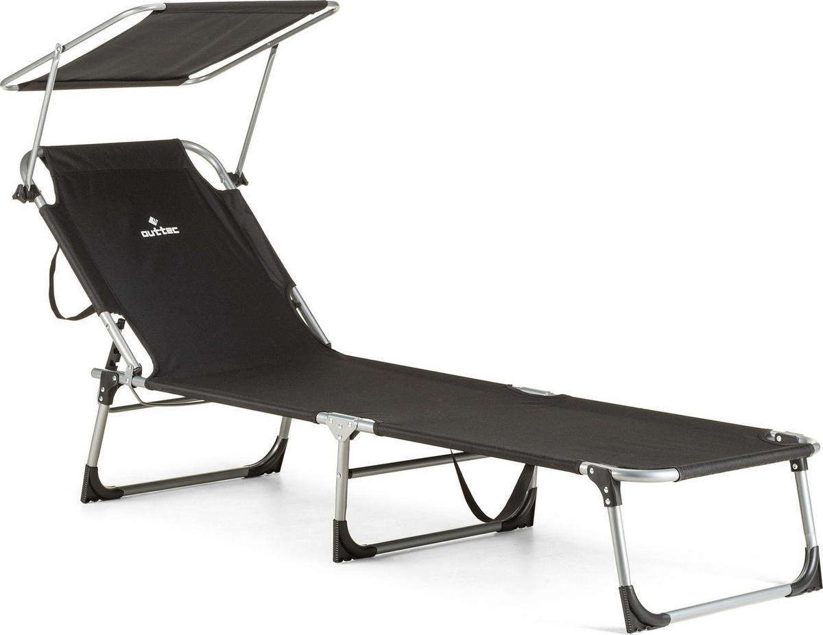 SONNENLIEGE mit Sonnendach, bis 120 kg - Schwarz, Textil/Metall (60/60/188cm) - Outtec