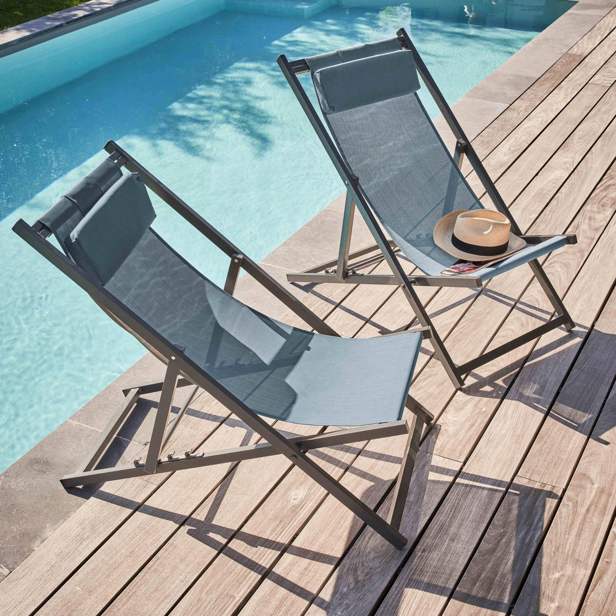 LIEGESTUHL 2-tlg., Blau - Blau, Metall (61/74/102cm) - Oviala