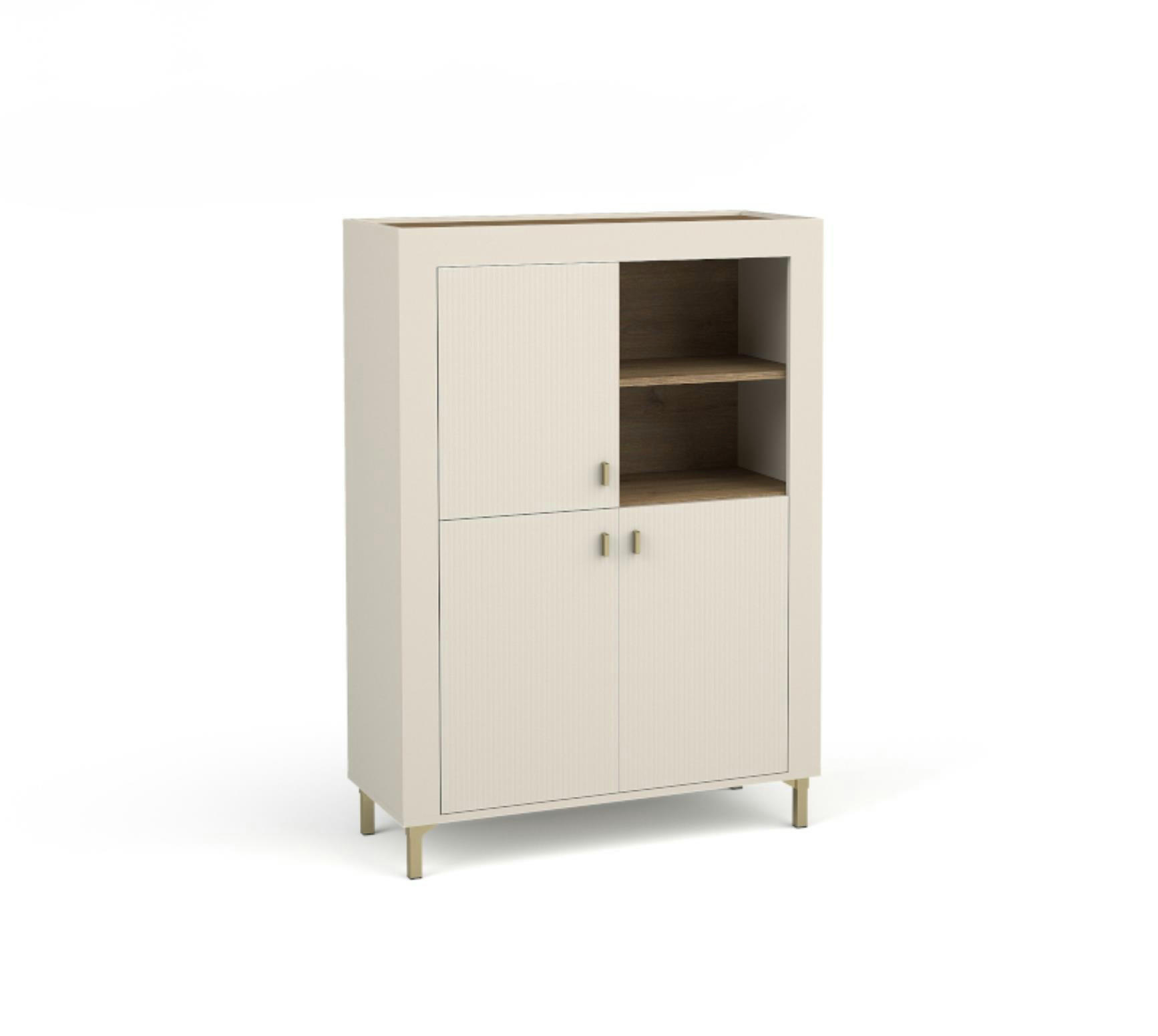 KOMMODE Mossa Kaschmir, Regal mit LED - Beige/Goldfarben, Holzwerkstoff (97/136/40cm) - Bettso