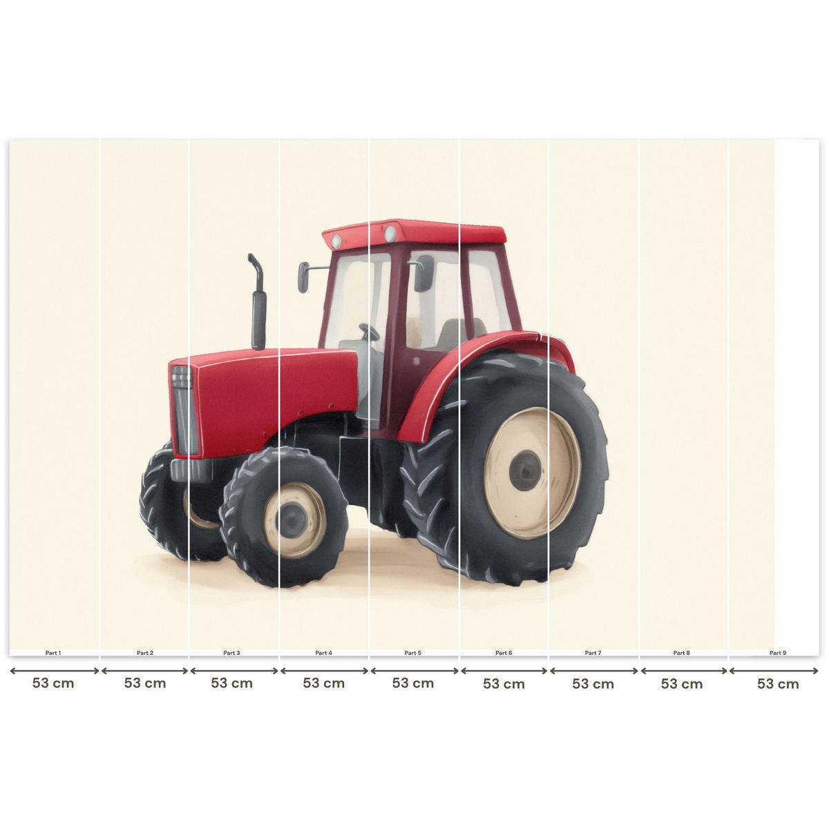 KINDERTAPETE - Traktor - Minimalistisch - Illustration - Rot - 450x300 cm - Rot, Papier (450/300cm) - OnlyWow