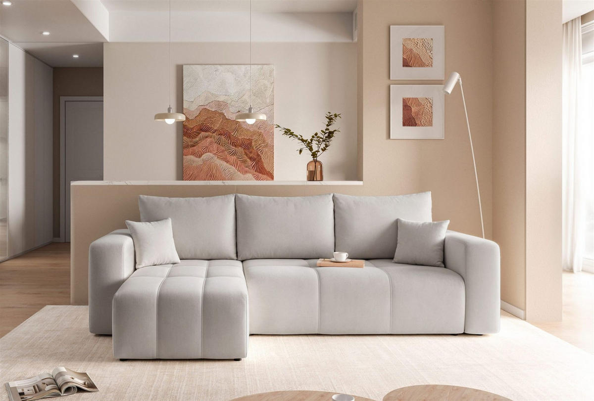 ECKSOFA Leros Mit Schlaffunktion - Hellgrau, Holzwerkstoff/Textil (248/145cm) - Fun Möbel