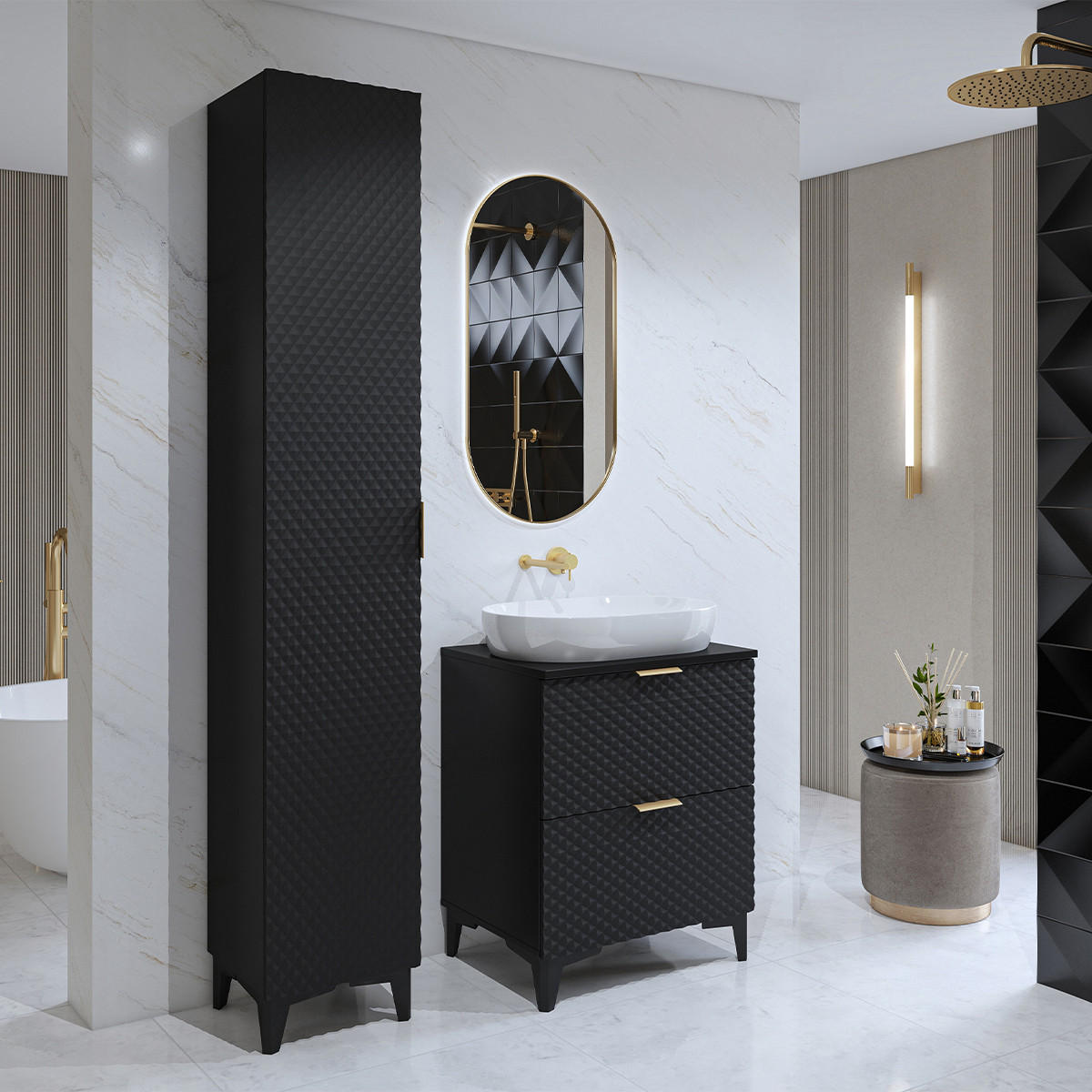 PODUMIVALNIŠKA OMARICA 60.4cm Cléa 2-delni komplet Črna - črna, leseni material (60.4/62.6/48.5cm) - Petits-meubles