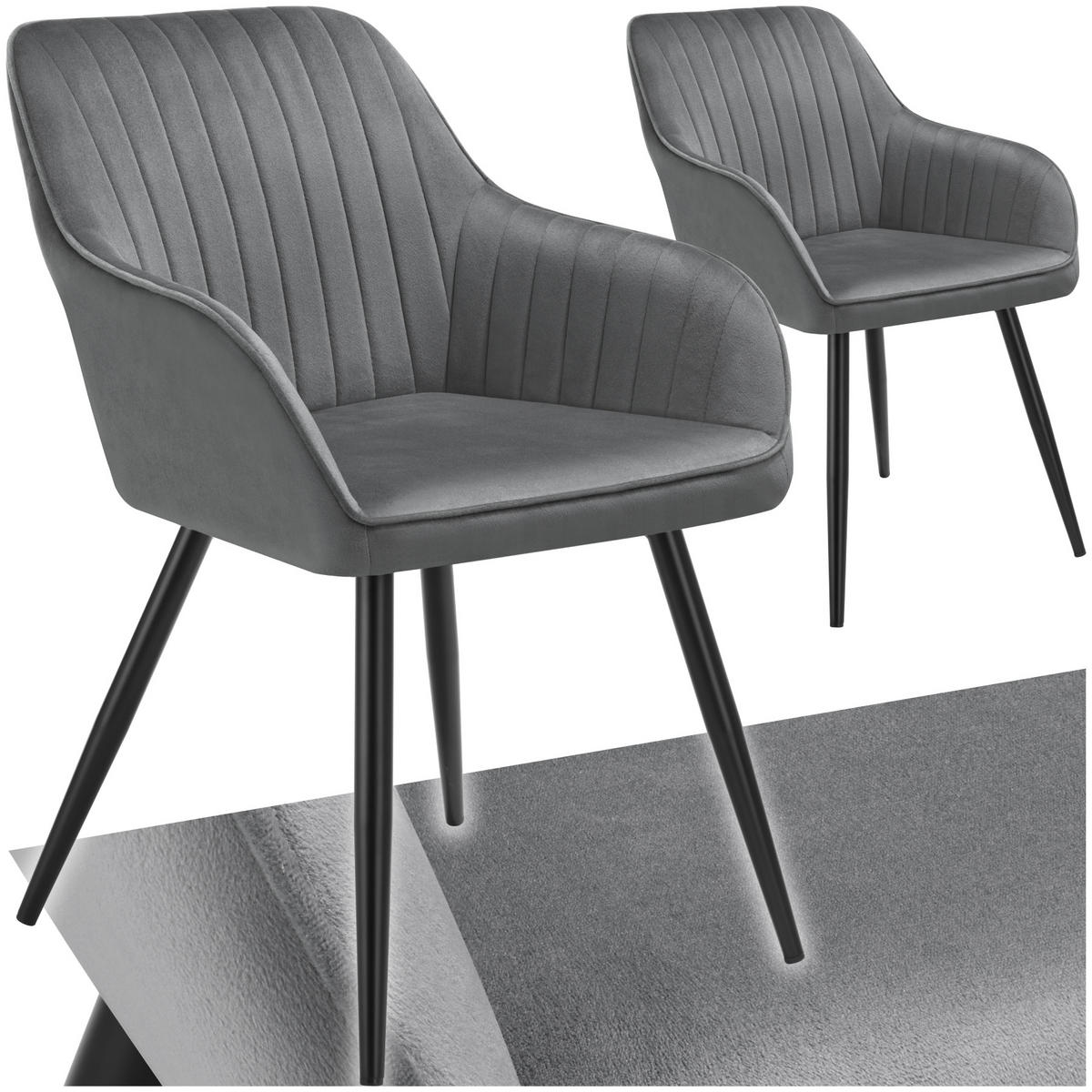 ESSZIMMERSTUHL 2er Set Marilyn 58 x 62 x 82 cm grau/schwarz - Schwarz/Grau, Metall (58/82/62cm) - tectake