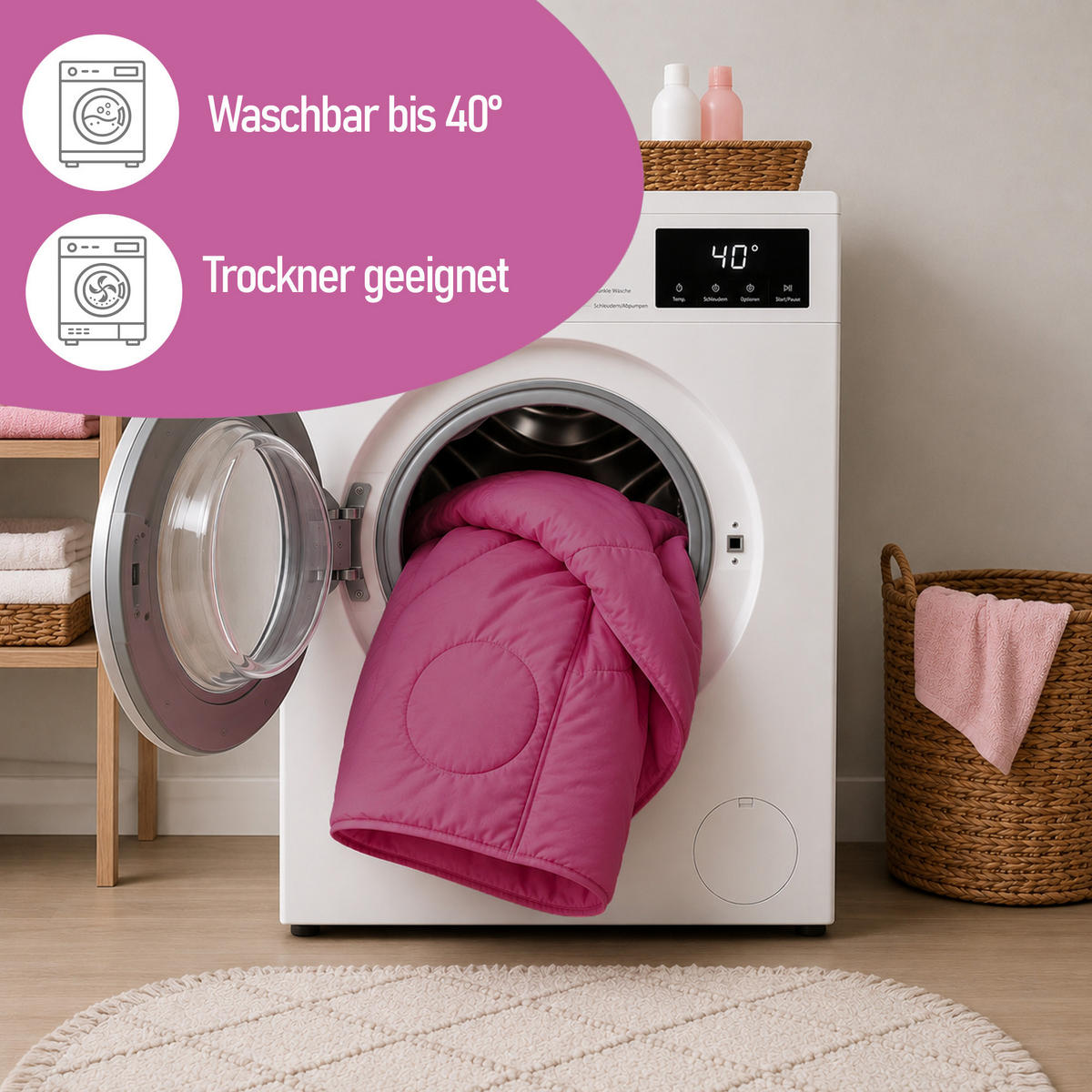 VERWANDLUNGSDECKE 2in1 Fuchsia - Beere, Textil (135/200cm) - Bestlivings