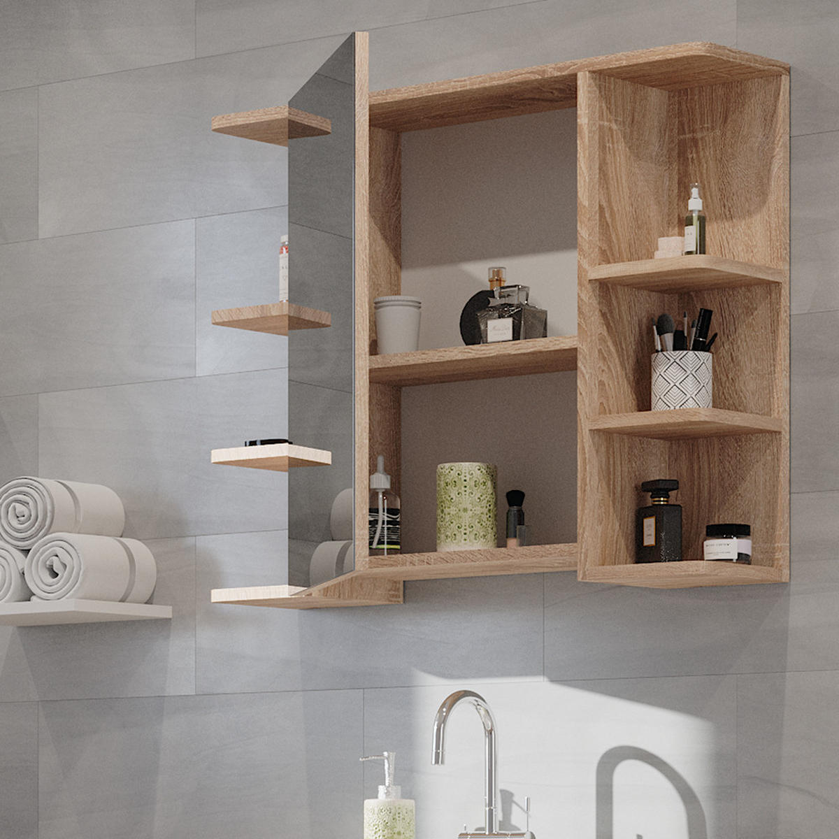 BADSPIEGELSCHRANK Fynn Sonoma 79.6 x 64 cm - Sonoma Eiche, Holzwerkstoff (79.6/64/21.2cm) - Vicco