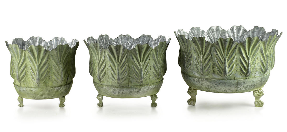 BLUMENTOPF Marina 3er Set Grün 41/41/28 cm Metall - Grün, Metall (41/28/41cm) - Mondex