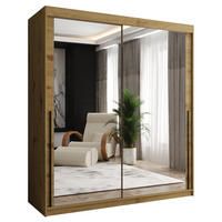 SCHIEBETÜRENSCHRANK mit Spiegel 180 cm Breite Artisan mit schwarzem Griff - Schwarz/Eiche Artisan, Holzwerkstoff (180/200/62cm) - Home Collective