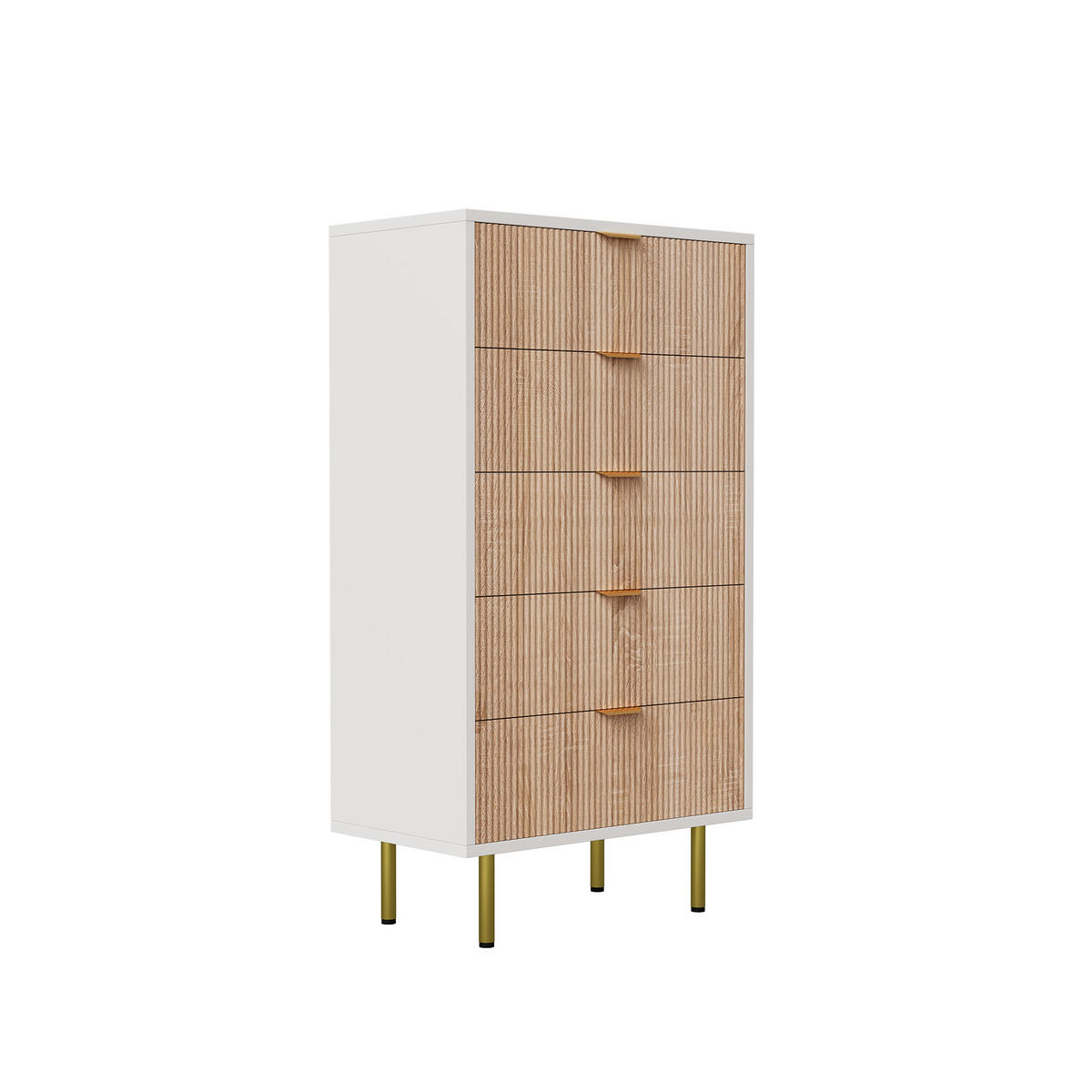 KOMMODE 5 Schubladen, Holz/Weiß, modern, Metallgriffe & Füße, geräumig, elegant - Weiß, Holz (60/109.8/34cm) - EuroLiving
