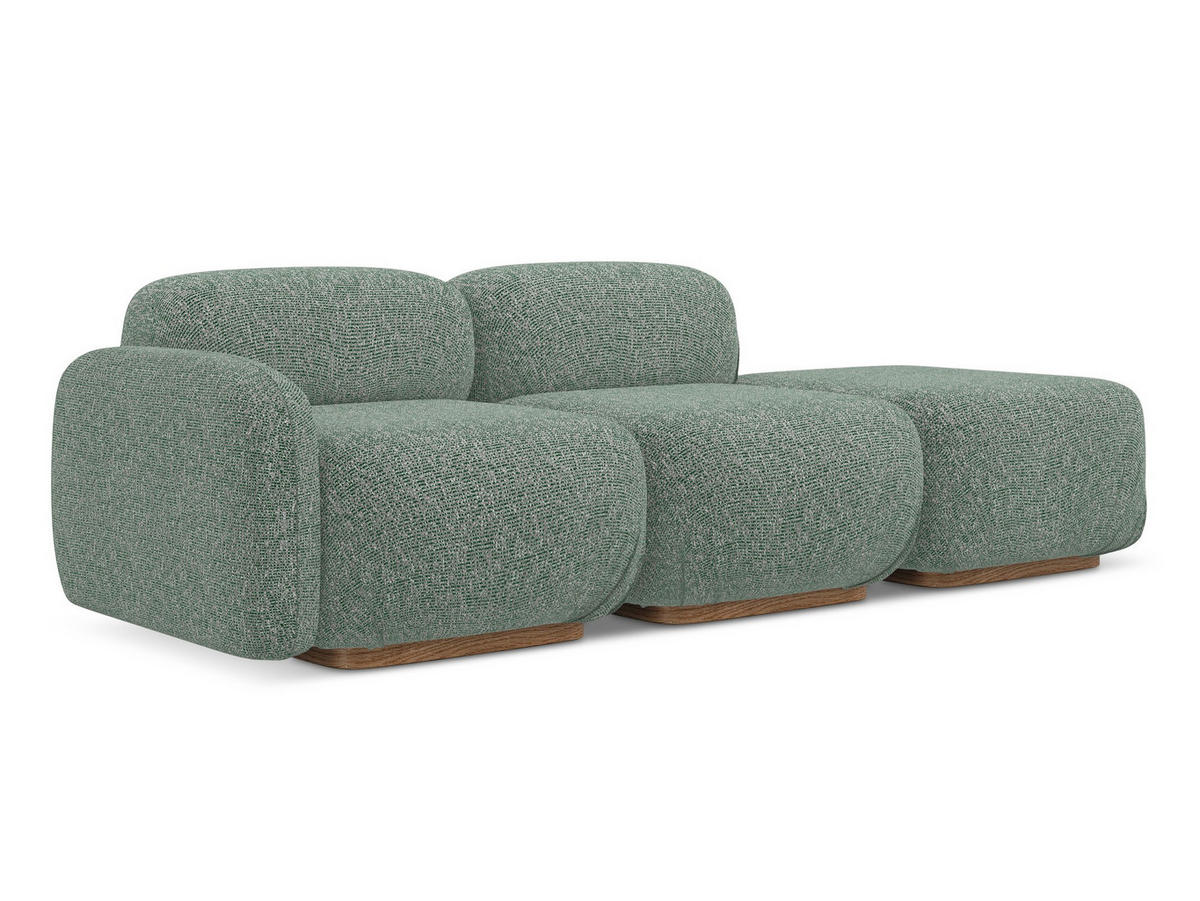 3-SITZER SOFA Rechts Strukturstoff Stoff Grün - Braun/Hellgrün, Holz/Textil (258/73/95cm) - Makamii