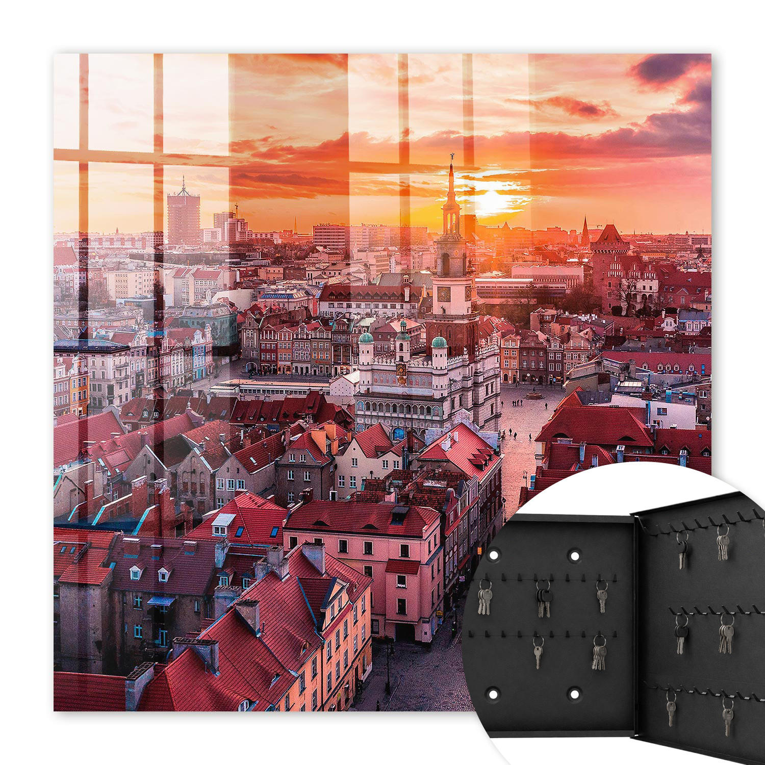 SCHLÜSSELBOX Schwarz 30x30 cm- Türöffnung nach rechts - Sonnenuntergang - Orange, Metall (30/30/5cm) - TULUP