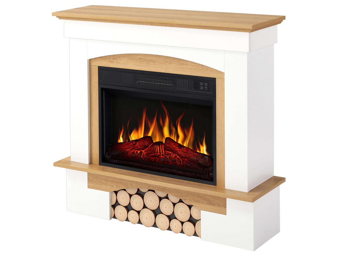 ELEKTROKAMIN Woodley AF23S Weiß Eiche Natur – Breite 107 cm, 3D-Flammeneffekt, LED-Beleuchtung, Heizfunktion - Weiß, Glas/Holzwerkstoff (98.5/90/30cm) - ArtiFlame