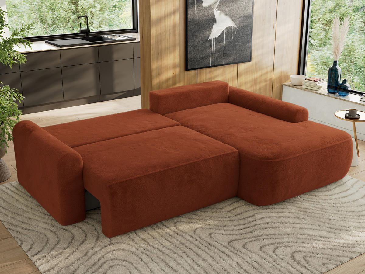 ECKSCHLAFSOFA CUBO L Orange Plüsch - rechts - Schwarz/Orange, Kunststoff/Textil (187/273cm) - MKS