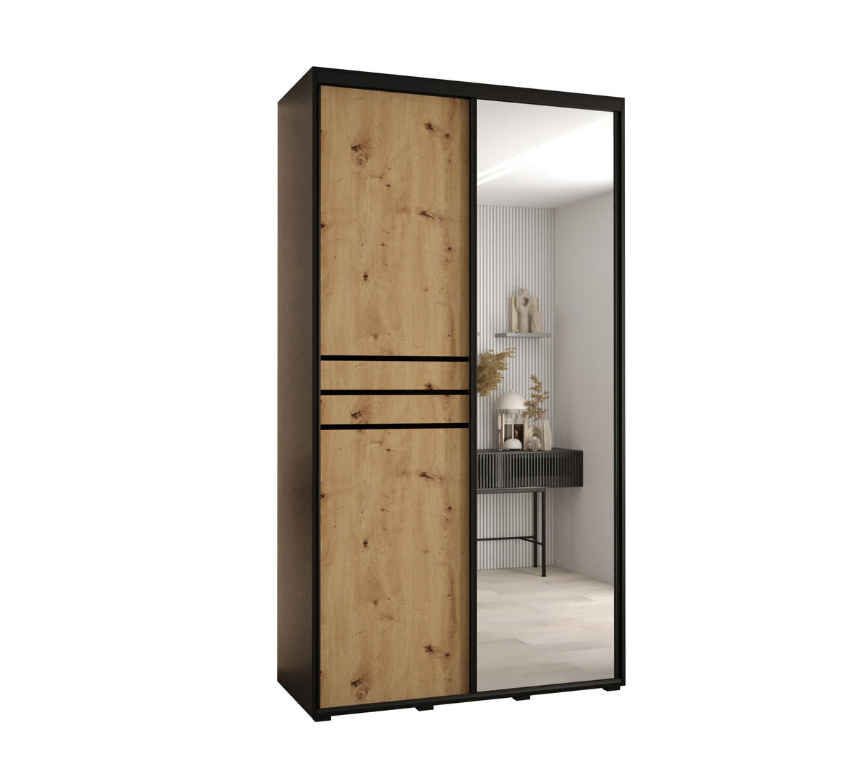 SCHWEBETÜRENSCHRANK 235,2/140/45 2-türig - Schwarz/Eiche Artisan, Holz/Metall (140/235/45cm) - Abiks Möbel
