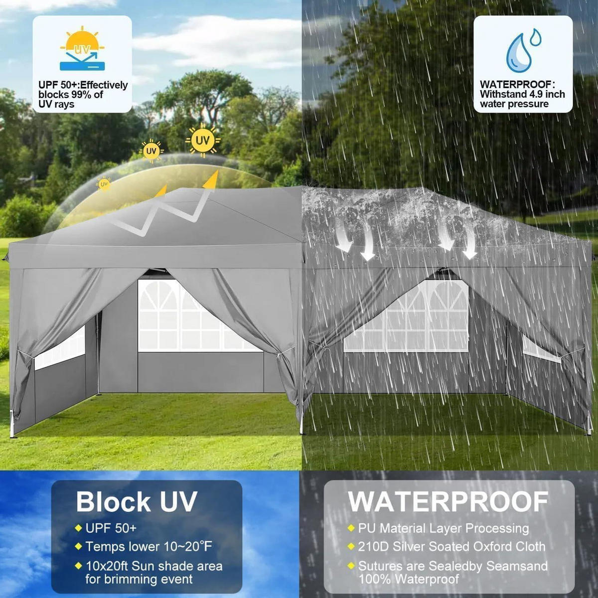 FALTPAVILLON 3 x 6 m Grau mit 6 Seitenteilen - Grau, Textil (300/275/600cm)