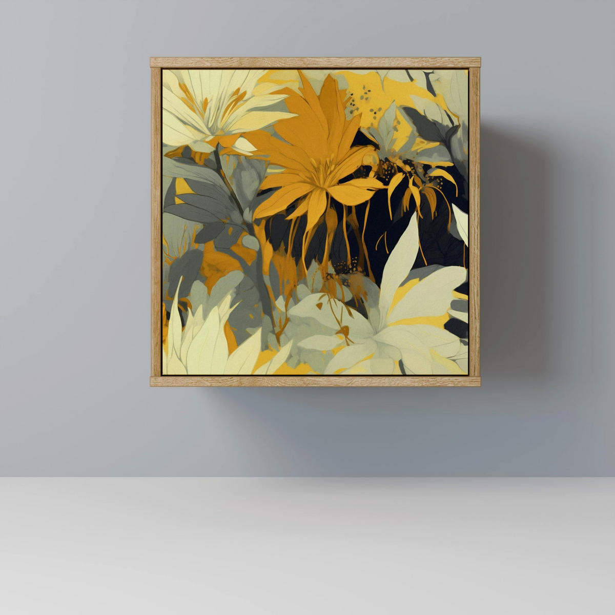 SIDEBOARD SUNKISSED LILY, Eichefarben, 57,5x42x70,5 cm, Schwarze Metall-Sternfüße - Eichefarben/Multicolor, Holzwerkstoff/Metall (57.5/70.5/42cm) - SpaceRebels