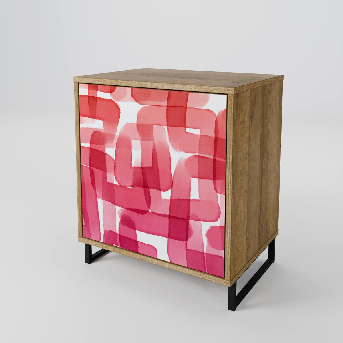 SIDEBOARD KALEIDOSCOPIC CUBISM, Eichefarben, 57,5x42x75,5 cm, Goldfarbene Metallfüße - Eichefarben/Goldfarben, Holzwerkstoff/Metall (57.5/75.5/42cm) - SpaceRebels
