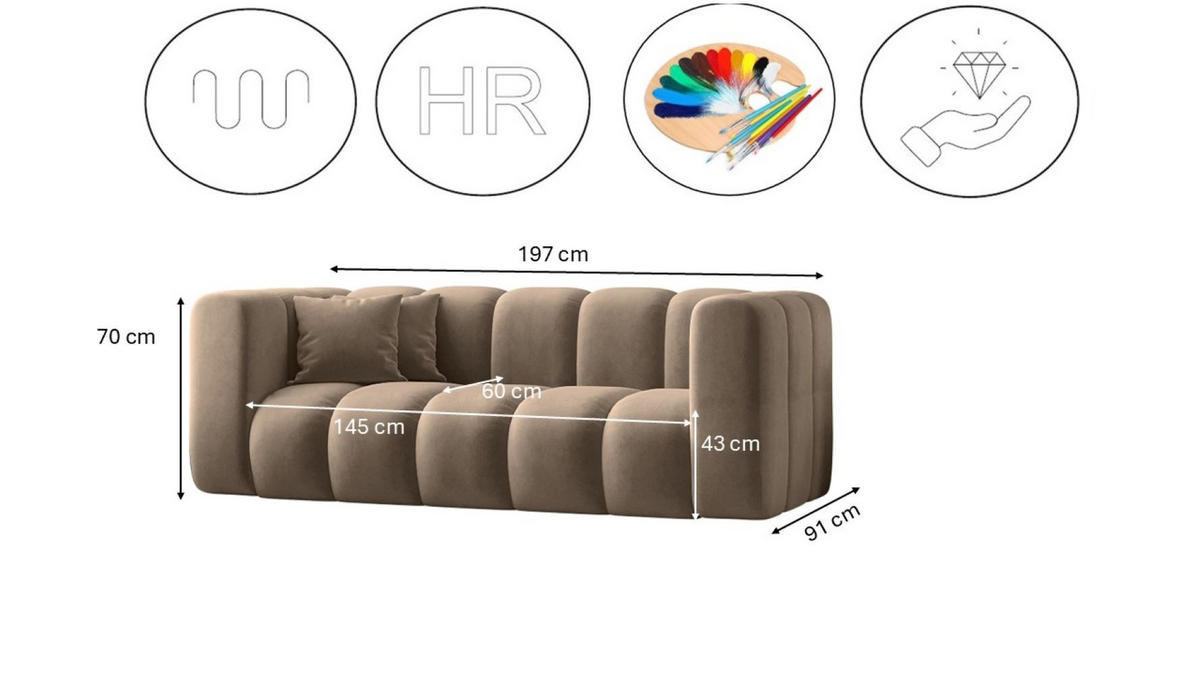 COUCH Sofa, Zweisitzer-Sofa Grand Modular Stoff Salvador Dunkelbeige - Cappuccino, Holz (197/70/91cm) - Kaiser Möbel