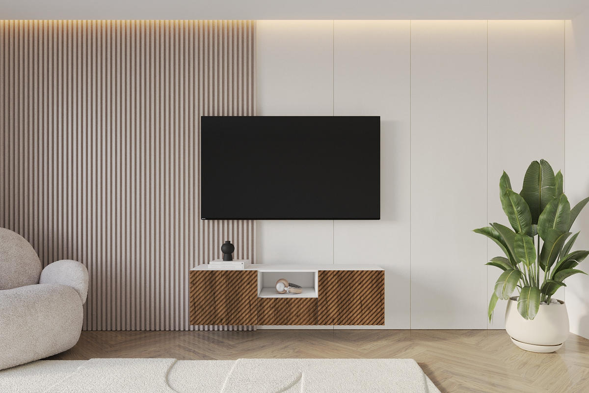 LOWBOARD ZENO-W 140x40x41 cm - Weiß / Katania - Eiche Wotan, Holzwerkstoff (140/40/41cm) - ALTDECOR