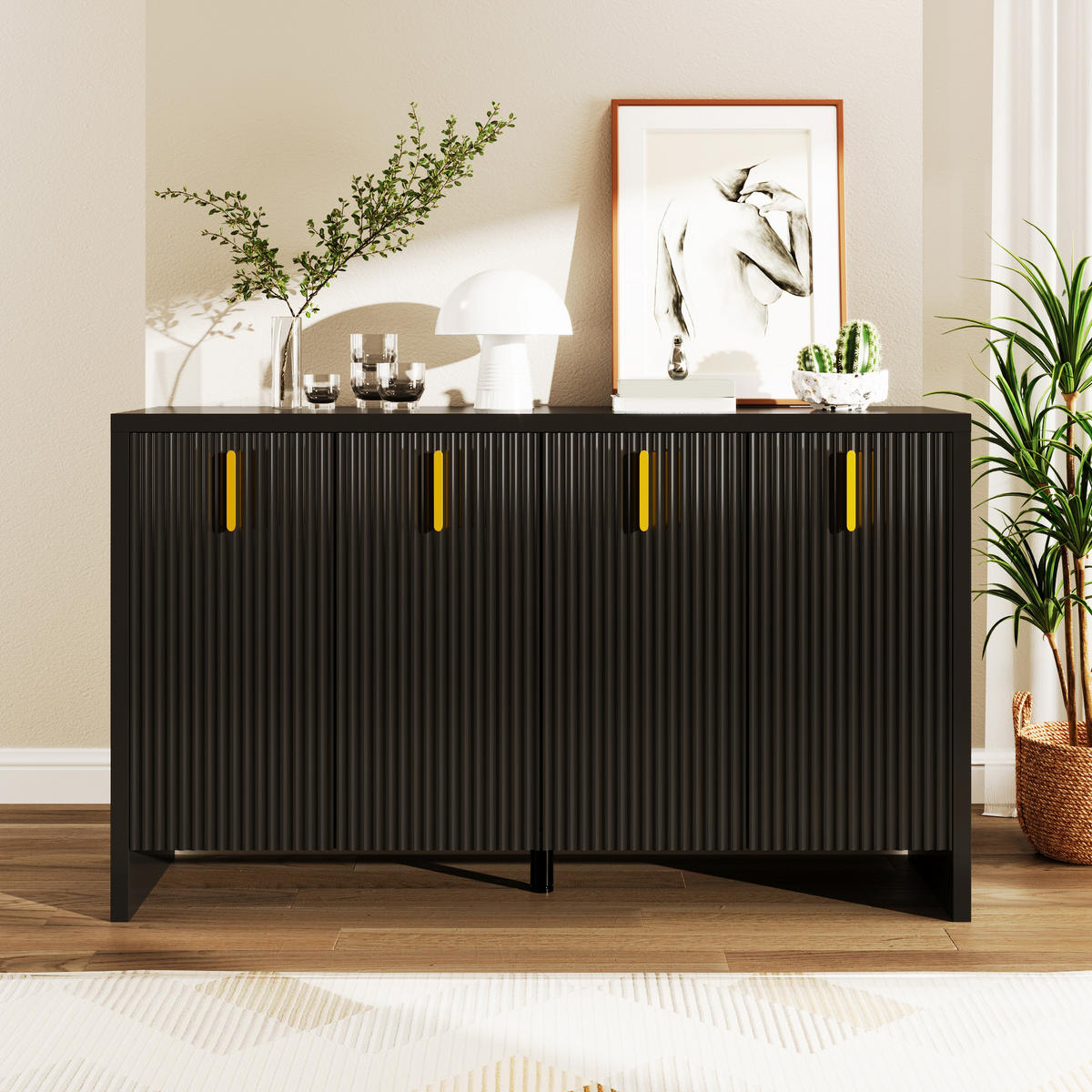 SIDEBOARD DE-38252 140/38/80 cm mit 4 Türen Schwarz - Schwarz, Holzwerkstoff (140/80/38cm) - ComfortXL