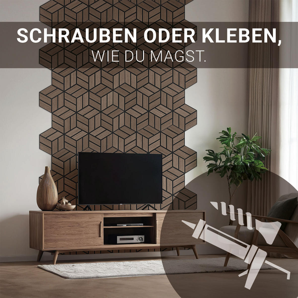 AKUSTIKPANEEL Hexagon Braun 15 Stück - Braun, Holz (30/26/2cm) - Homestyle4u