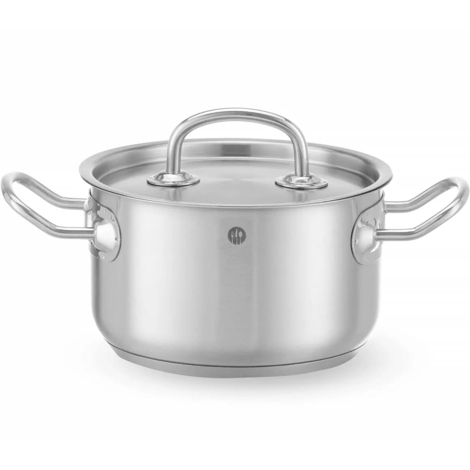 MITTLERER Topf mit Deckel, Kitchen Line, 1,9 l Durchmesser 160 x 95 mm - Hendi 836101 - Schwarz/Weiß, Metall (25/30/25cm) - Hendi