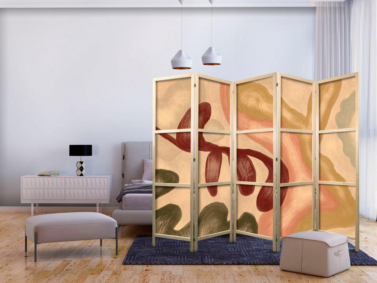 PARAVENT Japanischer 5-tlg 225x172 cm Retro Abstraktion - Multicolor, Holz/Textil (225/172/3cm) - Muralo