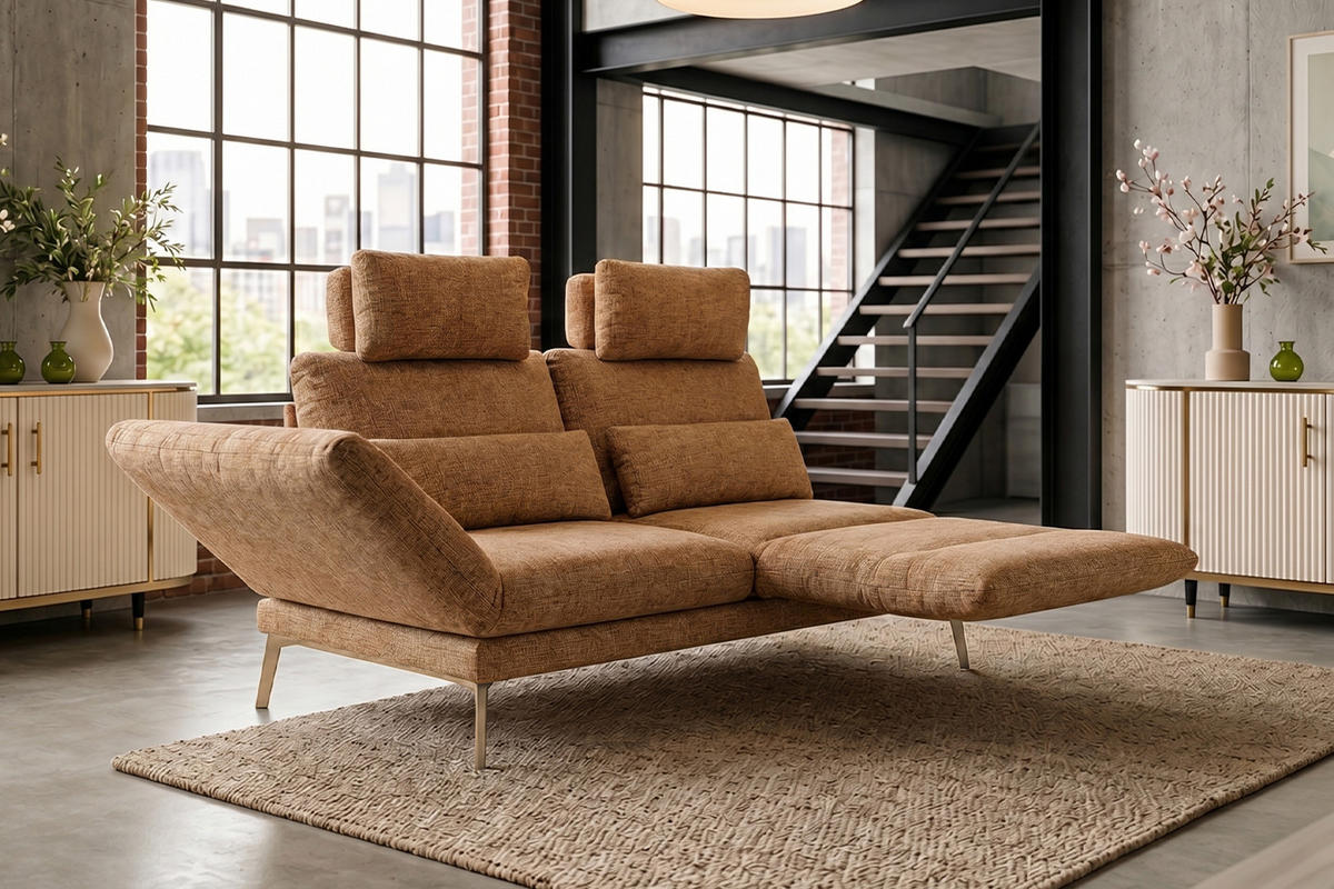 SOFA HOLLY Braun Flachgewebe - Dunkelbraun/Braun, Textil/Metall (176/90/92cm) - KAWOLA