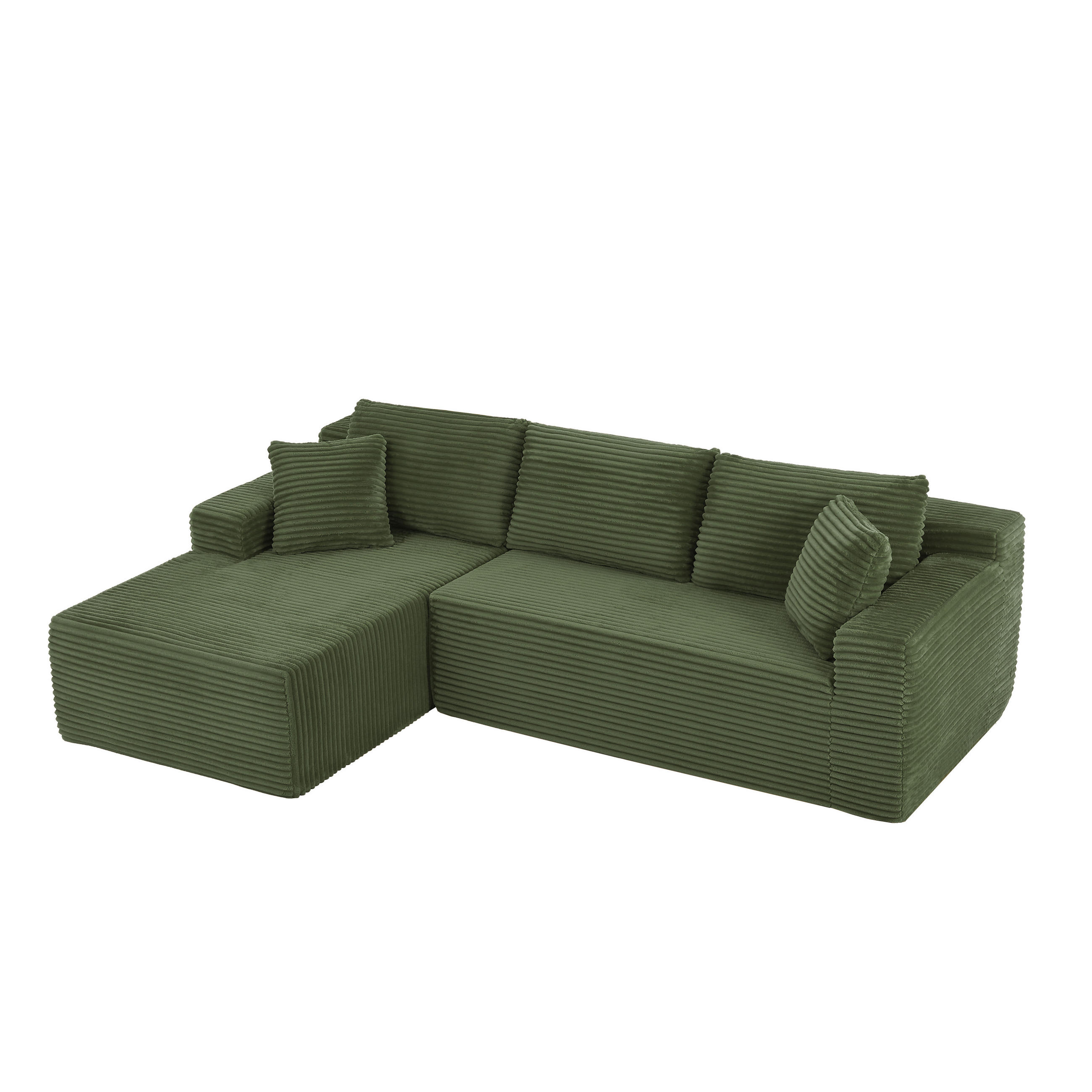 ECKSOFA Cord Grün mit Kissen - Grün, Textil (252.5/163cm) - WISHDOR