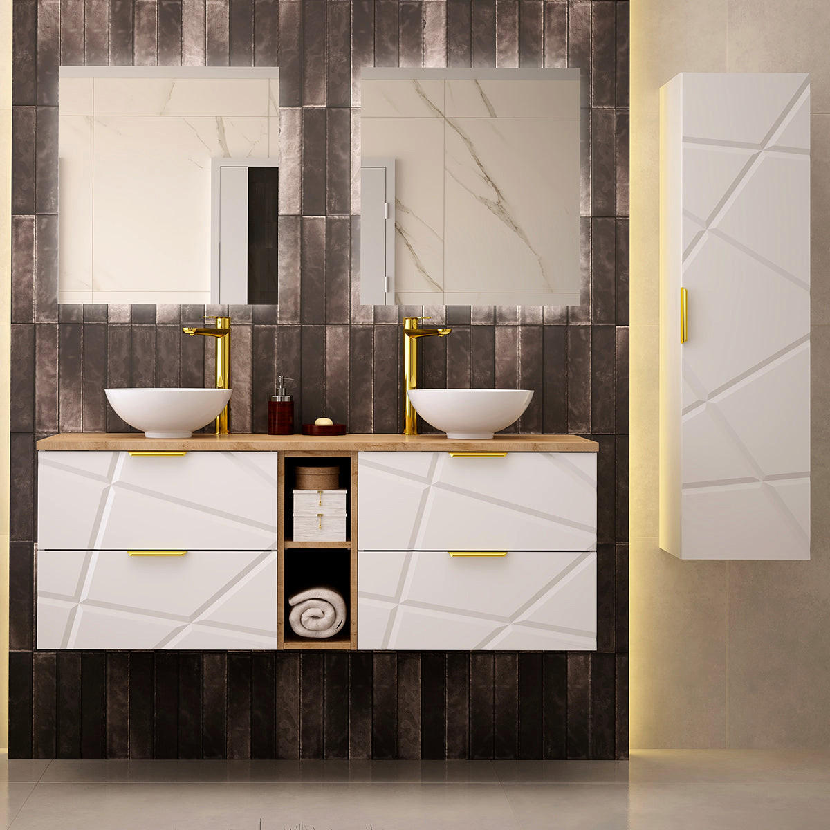 BADMÖBEL 140.6cm Aurora 2er-Set Weiß - Weiß, Holzwerkstoff (140.6/52.2/46.5cm) - Petits-meubles