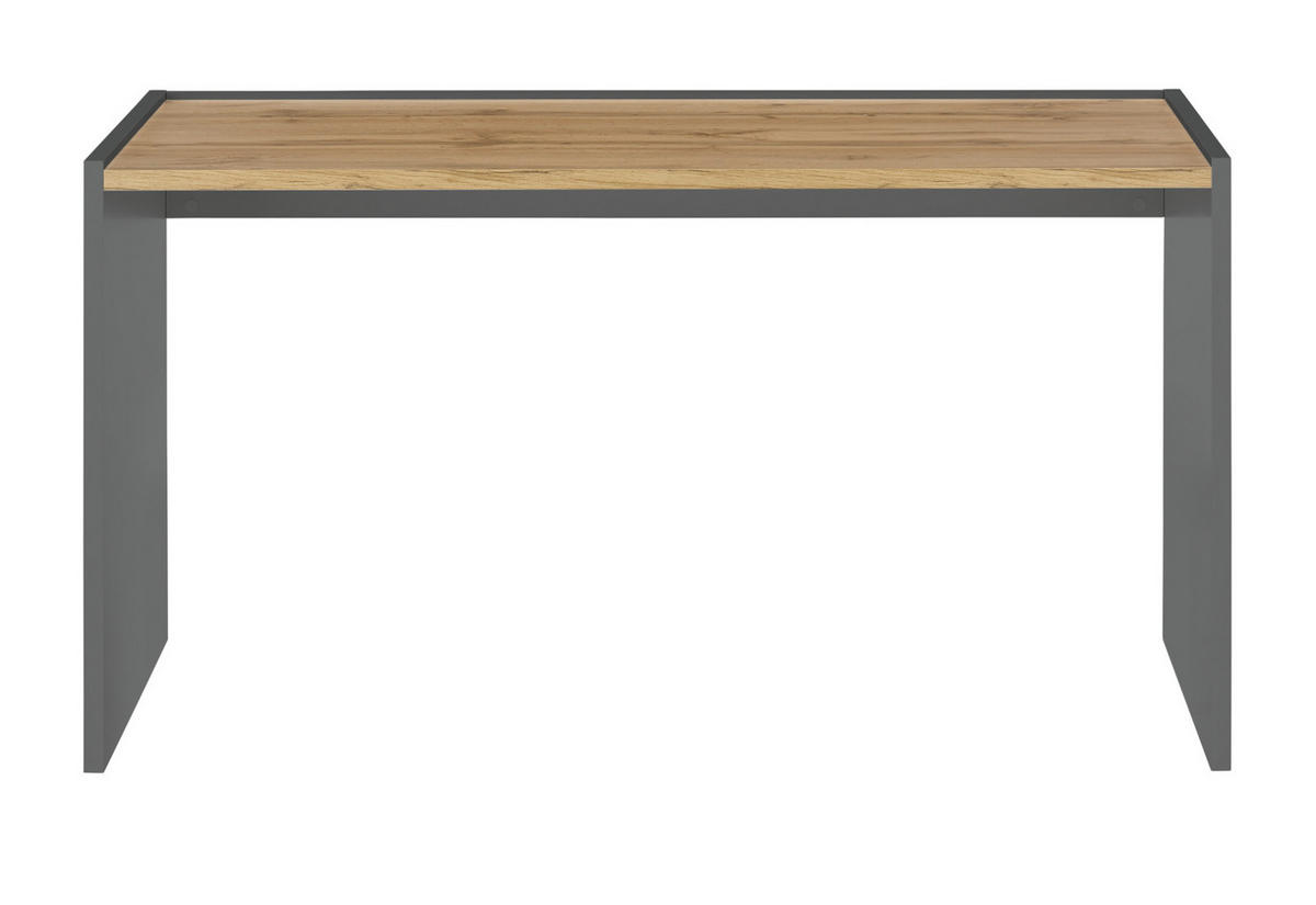 SCHREIBTISCH grau matt, Eiche Wotan 143 x 62 cm, Laptoptisch mit großer Arbeitsfläche - Eiche Wotan/Schwarz, Holzwerkstoff/Kunststoff (143/62/76cm) - Furn.Design