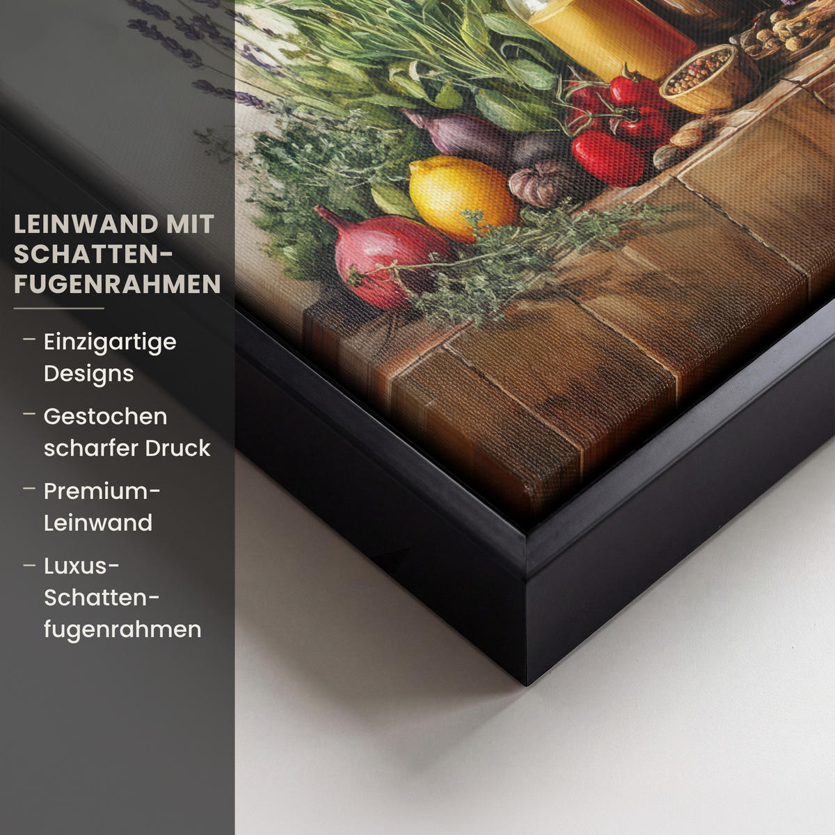 LEINWAND Bilder mit Rahmen - Stilleben - Kräuter - Gewürze - Früchte - Farbenfroh - 20x20 - Grün, Textil (20/20cm) - MuchoWow