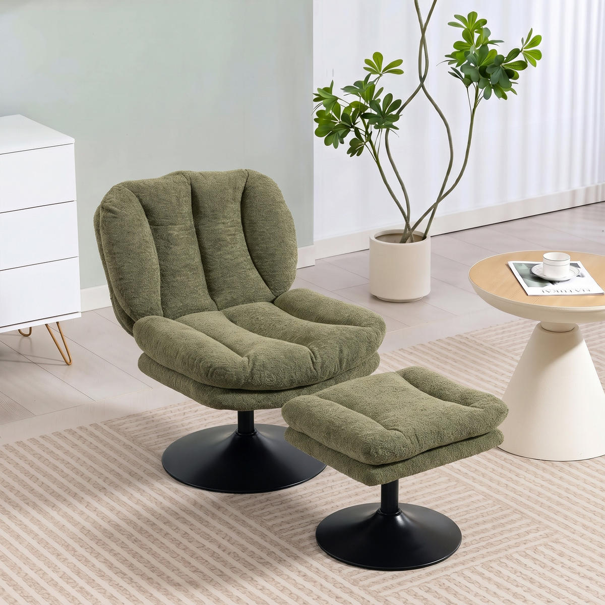 LOUNGESESSEL-MIT-HOCKER 2er Set Polyester Grün - Schwarz/Grün, Textil/Metall (72/90/92cm) - HOMCOM