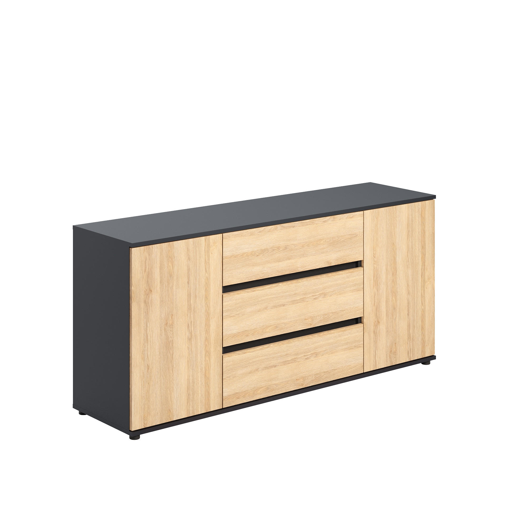 Home Collective KOMODA, šířka 150 cm, se dvěma dvířky a třemi zásuvkami, antracit / dub Artisan