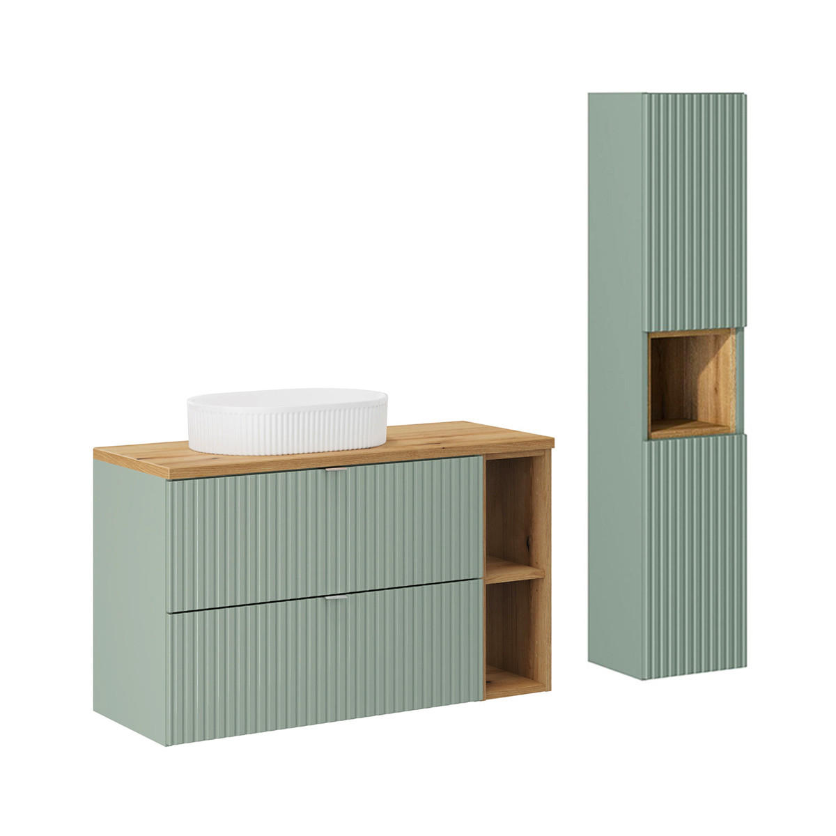 BADMÖBEL 100.4cm Jade 2er-Set Grün und Holz - Grün, Holzwerkstoff (100.4/59/40cm) - Petits-meubles