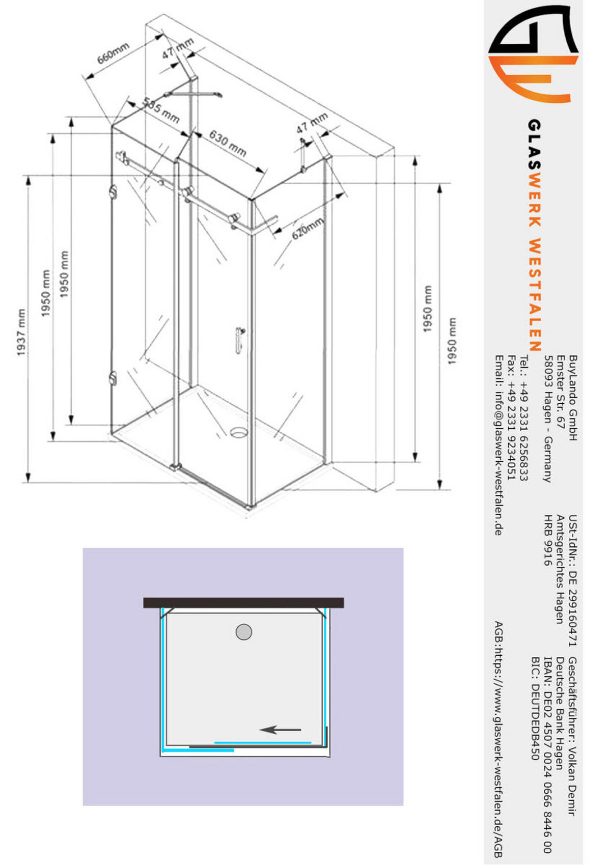 DUSCHKABINE Ida 120x75x195cm U-Form Schiebetür - Silberfarben, Glas (75/120/195cm) -  Glaswerk Westfalen