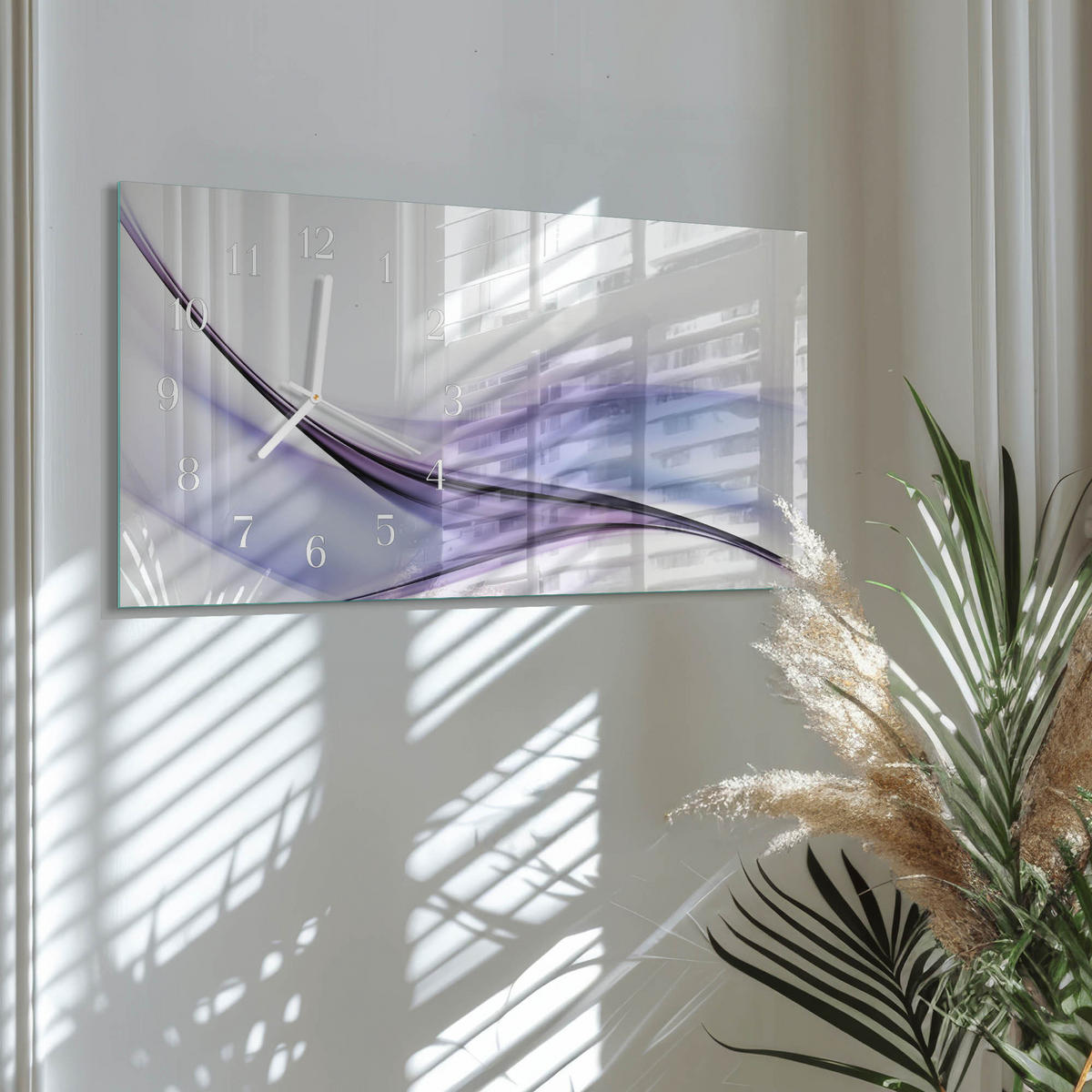 WANDUHR 60x30 cm - Zen-Steine - Lila, Glas (60/30/0.4cm) - TULUP
